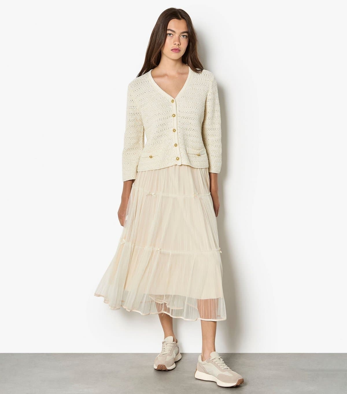 Apricot Women's Cream Gold-Tone Button Cardigan Apricot New Look