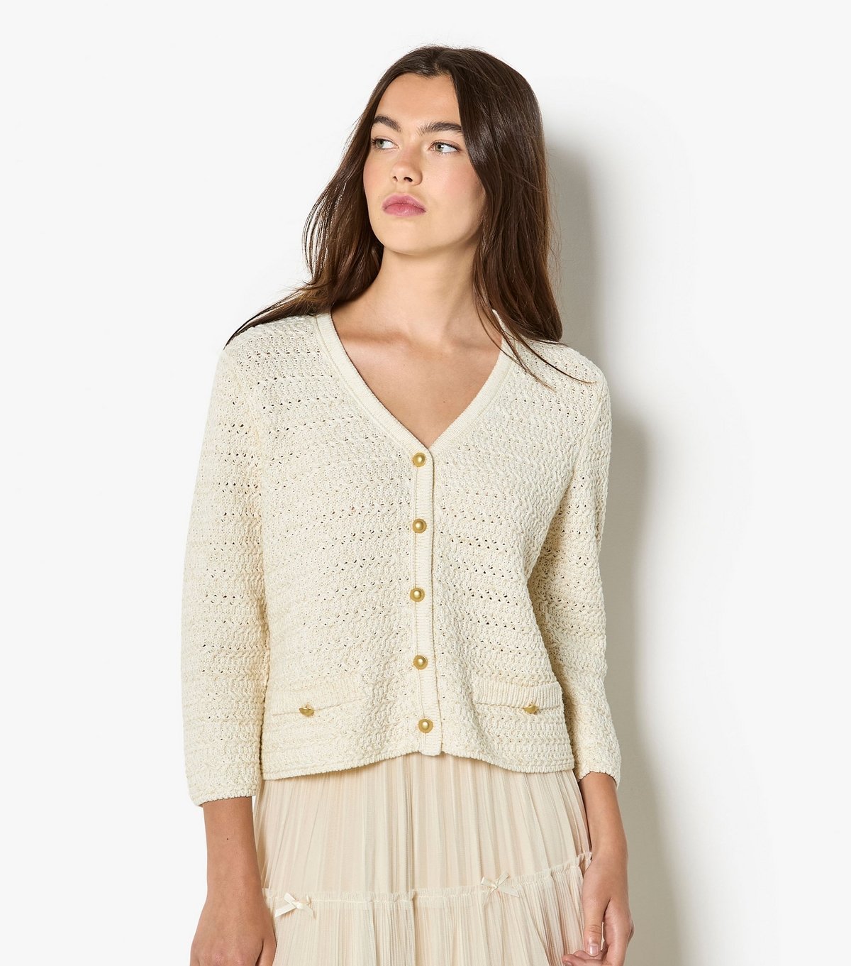 Apricot Women's Cream Gold-Tone Button Cardigan Apricot New Look - 2