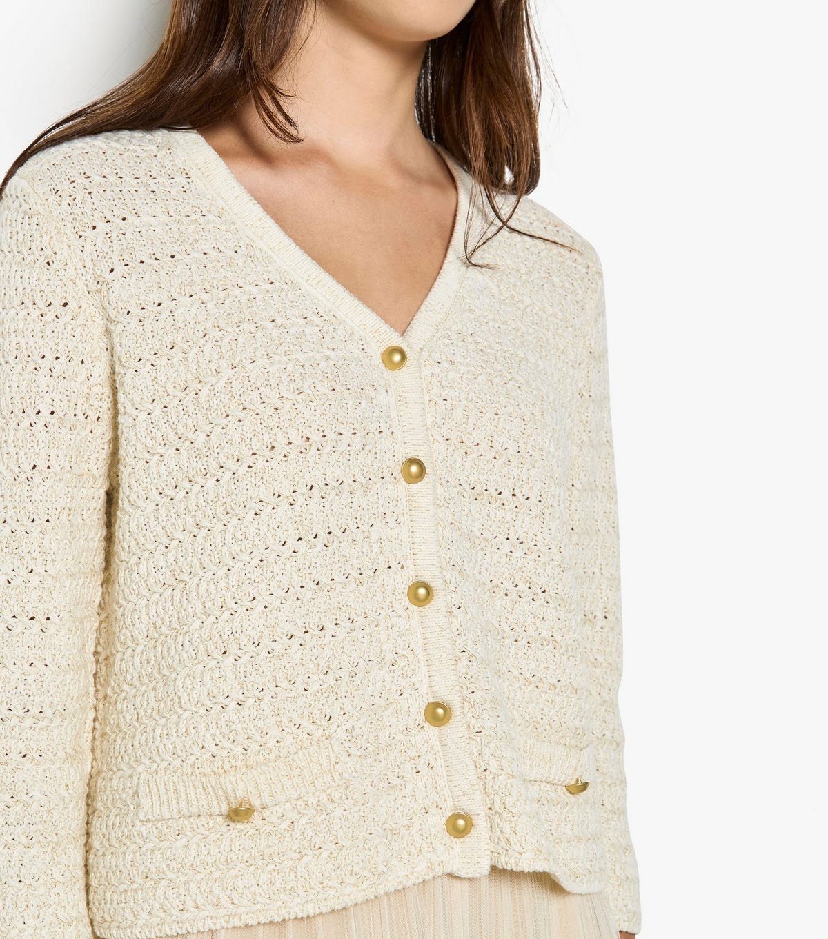 Apricot Women's Cream Gold-Tone Button Cardigan Apricot New Look - 4