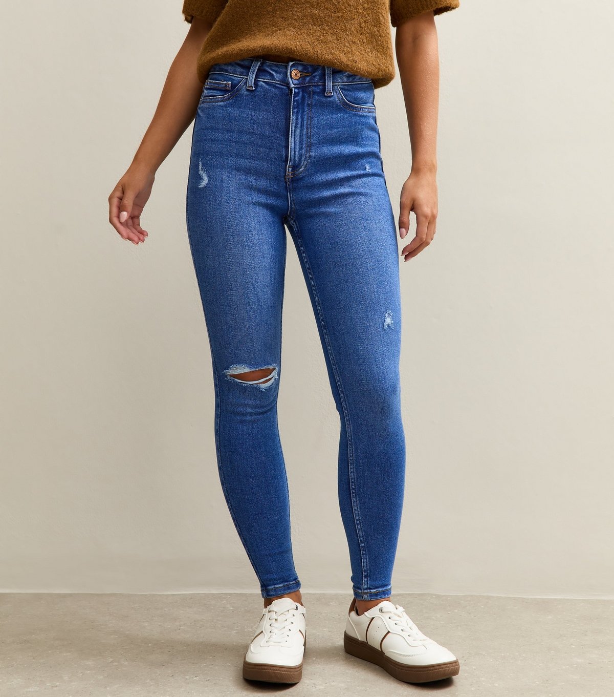 New Look Women's Petite Bright Blue Ripped High Waist Hallie Super Skinny Jeans New Look - 3