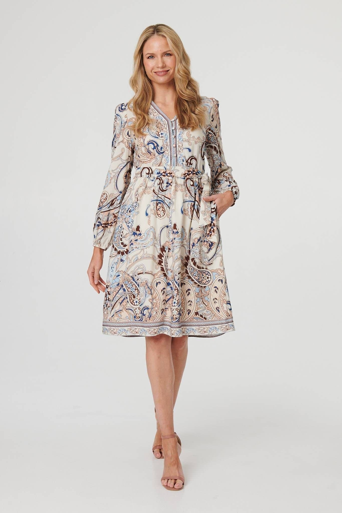 Izabel London Izabel London Women's Abstract Tie Waist Knee Length Dress