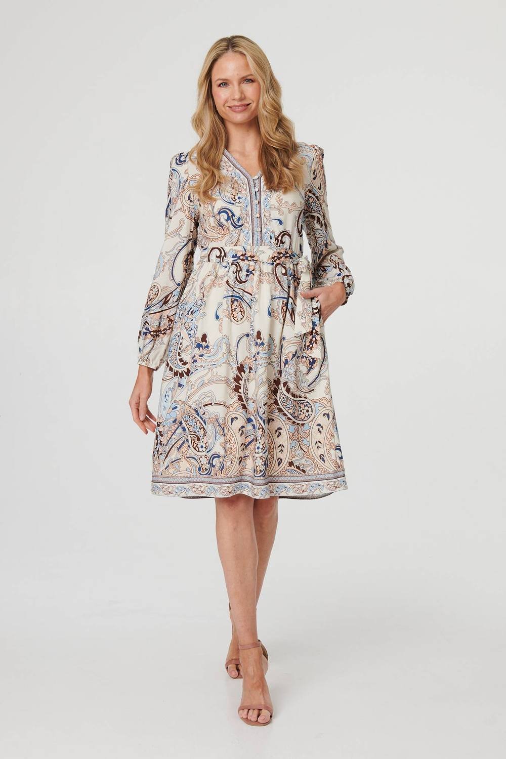 Izabel London Izabel London Women's Abstract Tie Waist Knee Length Dress - 3