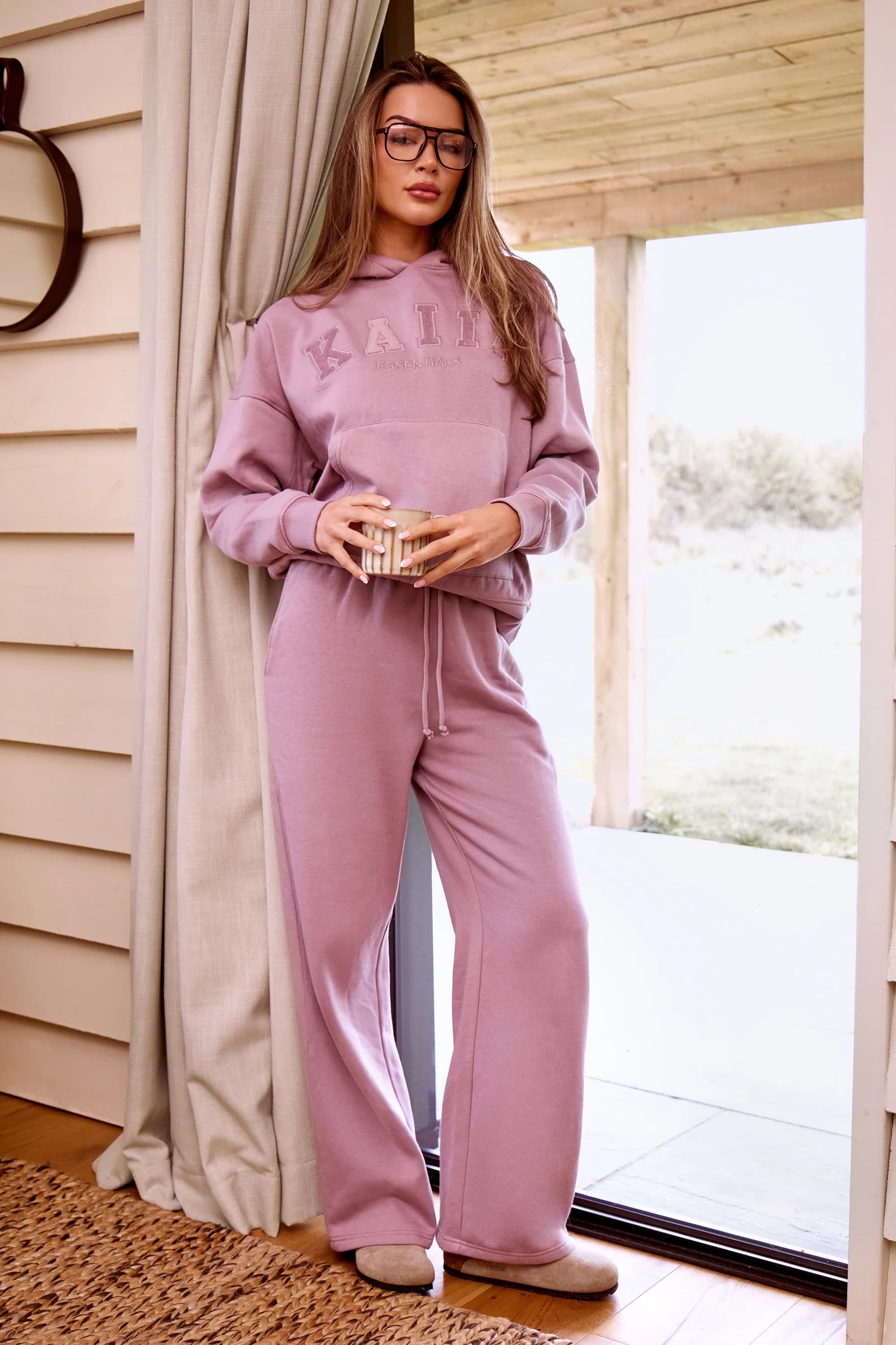Kaiia Kaiia Slogan Straight Leg Joggers Faded Purple