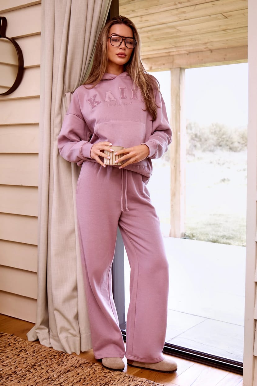 Kaiia Kaiia Slogan Straight Leg Joggers Faded Purple - 1