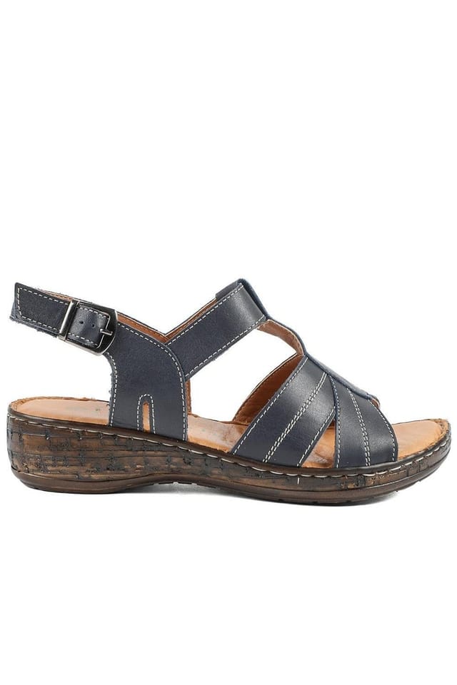 Pavers Pavers Women's Wide Fit Leather Slingback Sandals in Navy - 2