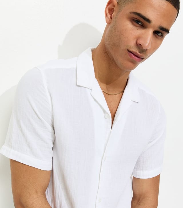 New Look Men's White Regular Double Cloth Revere Shirt New Look - 2