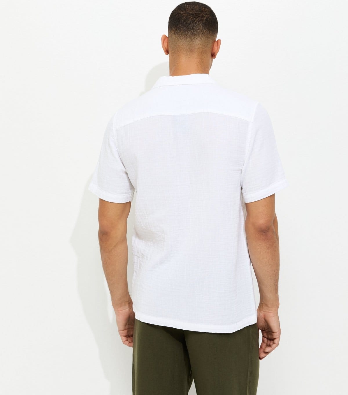 New Look Men's White Regular Double Cloth Revere Shirt New Look - 4
