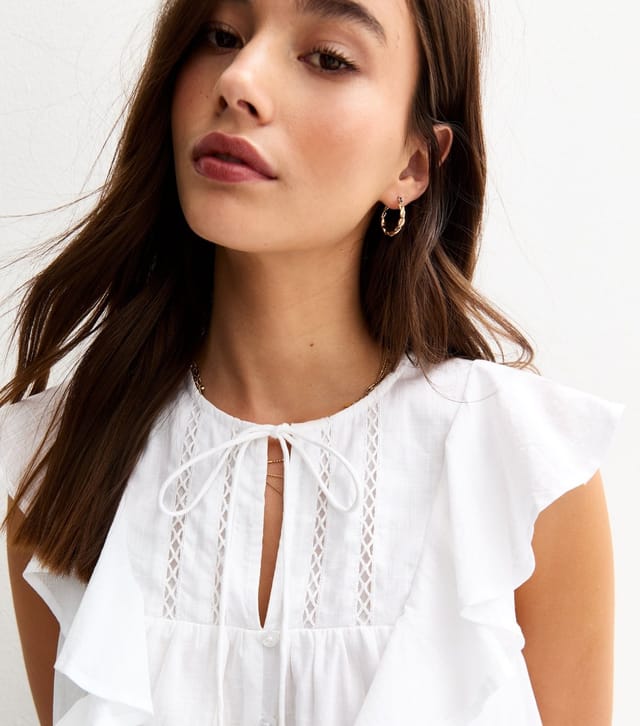New Look Women's White Ruffle Tie Faux Button Mini Dress New Look - 2