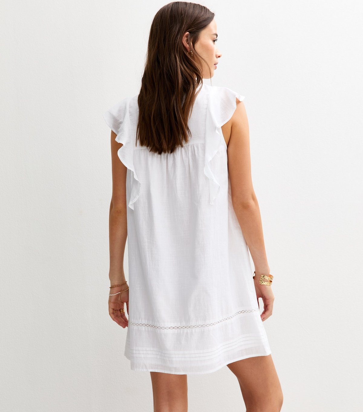 New Look Women's White Ruffle Tie Faux Button Mini Dress New Look - 4