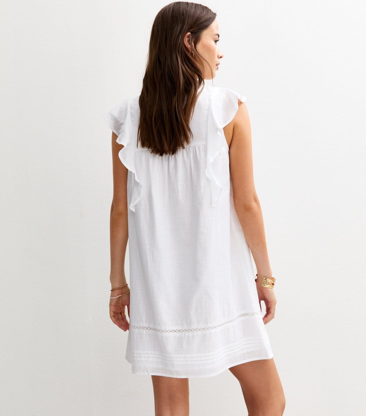 New Look Women's White Ruffle Tie Faux Button Mini Dress New Look - 4