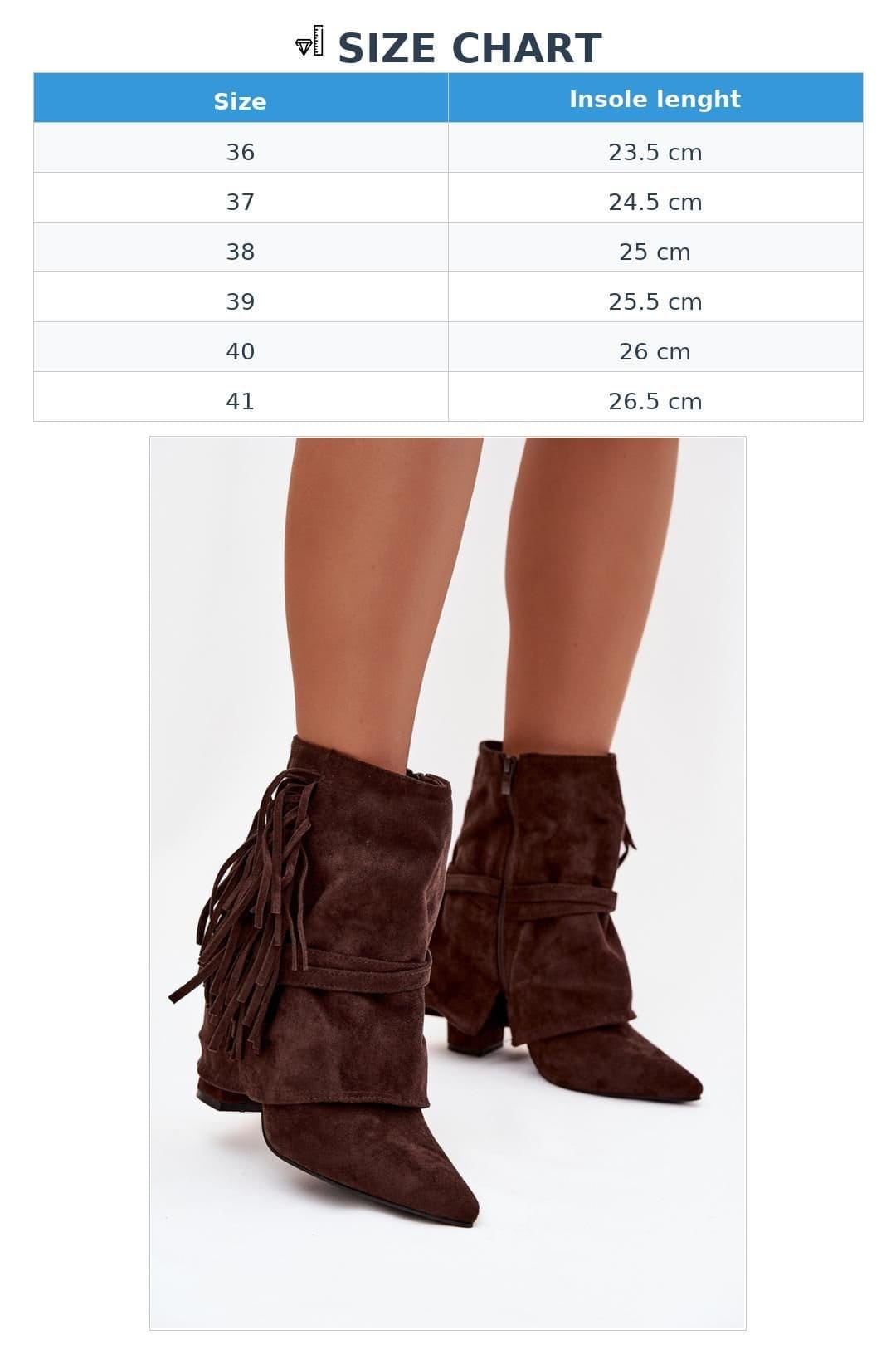 Love Lace Love Lace Women's Fringe Strap Ankle Boots Pointed Toe Suede Gold Buckle Heel in Brown - 4
