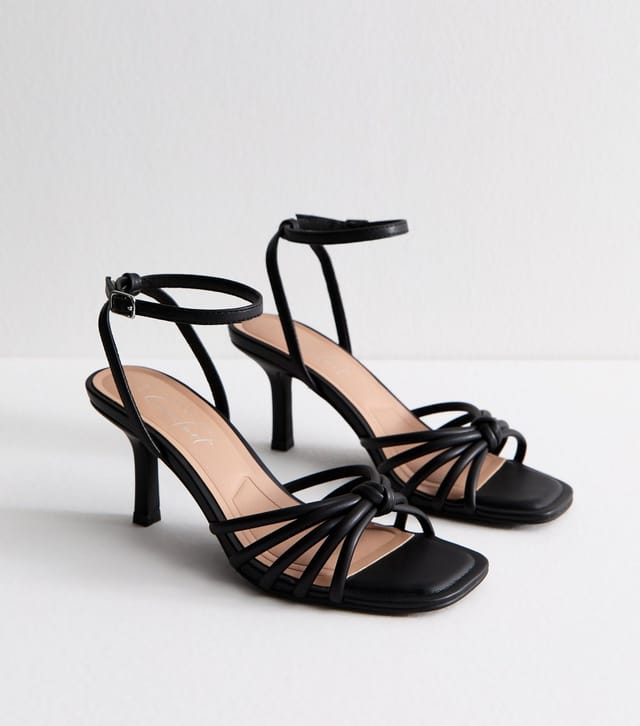 New Look Women's Black Faux Leather Knot Detail Low Stiletto Sandals Vegan New Look - 2