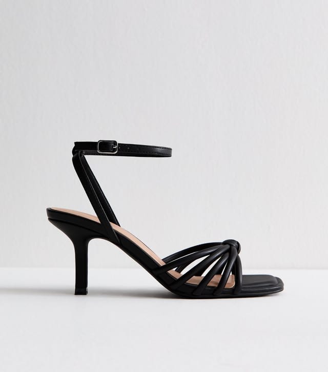New Look Women's Black Faux Leather Knot Detail Low Stiletto Sandals Vegan New Look - 3