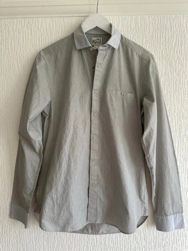 Reiss Grey Pinstripe Long Sleeve Men’s Shirt M Reiss