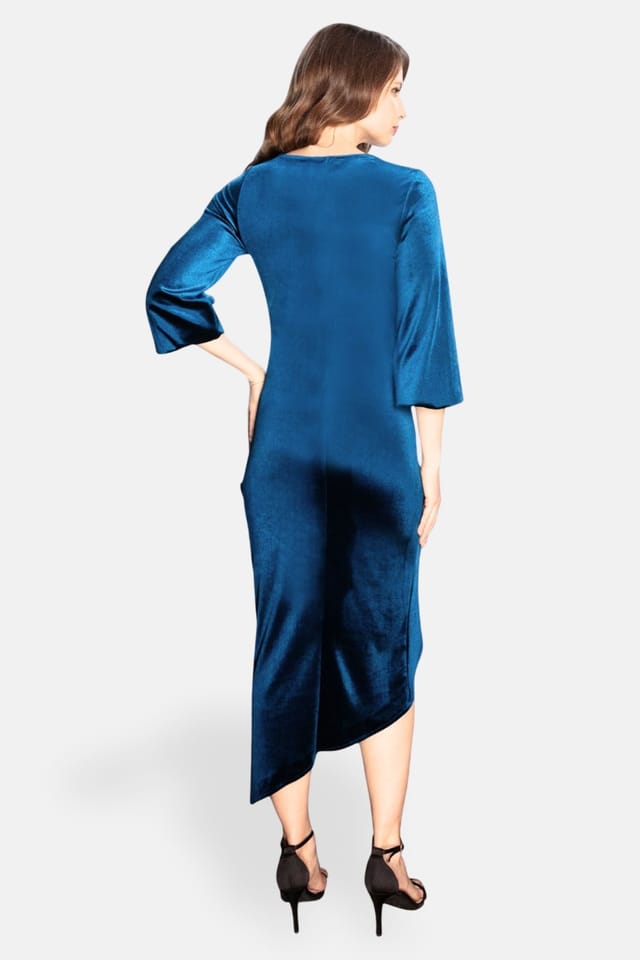 Hot Squash Hot Squash Women's Velvet Ruched Party Dress in Blue - 3