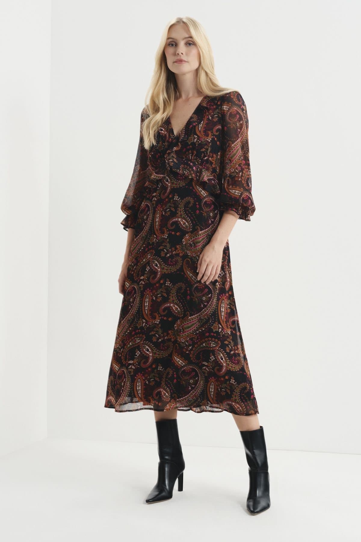 Finery London Finery London Women's Veronica Printed Chiffon Midi Dress in Black