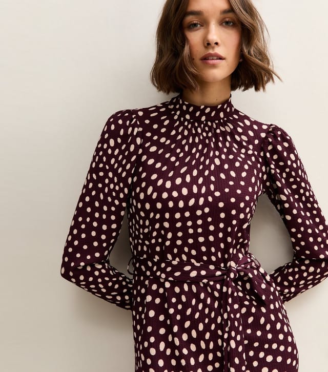 New Look Women's Dark Red Spotty High Neck Midi Dress New Look - 2