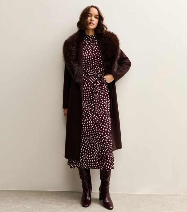 New Look Women's Dark Red Spotty High Neck Midi Dress New Look - 3