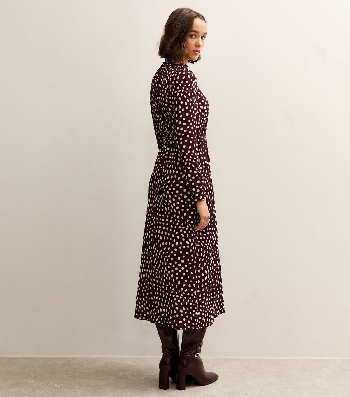 New Look Women's Dark Red Spotty High Neck Midi Dress New Look - 4