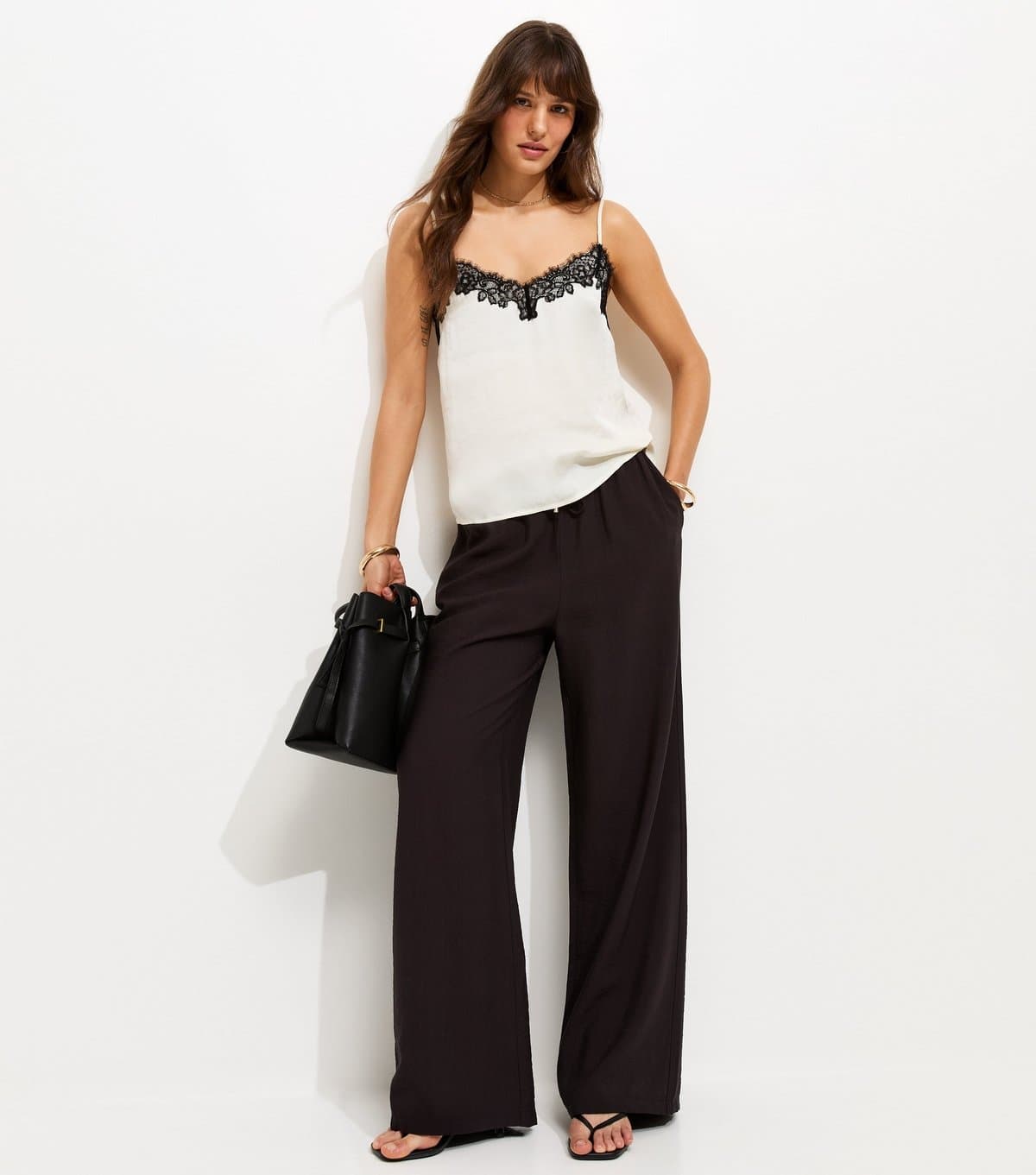 New Look Women's Tall Black Drawstring Wide Leg Trousers New Look