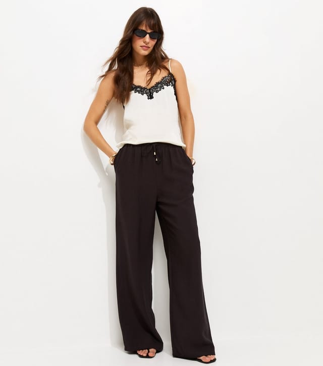 New Look Women's Tall Black Drawstring Wide Leg Trousers New Look - 3