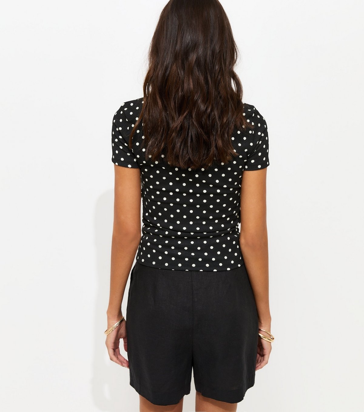 New Look Women's Black Polka Dot Textured Ruched Side Top New Look - 4