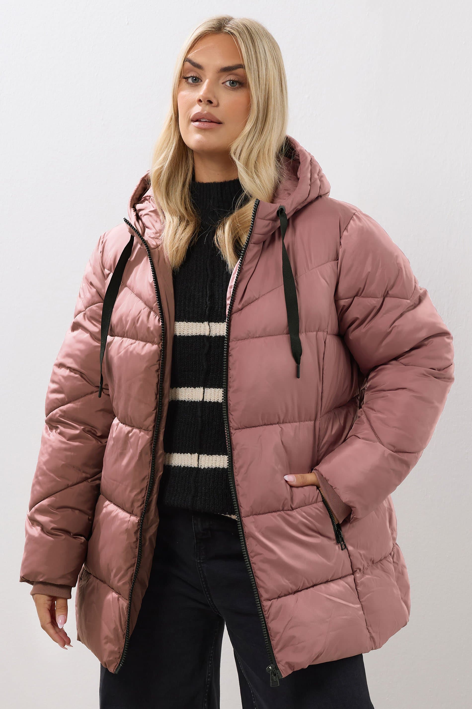 Yours Plus Size Pink Short Padded Coat