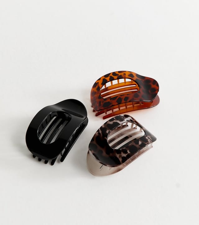 Brushworks Brown Pack Of 3 Flat Claw Clips Brushworks New Look - 2