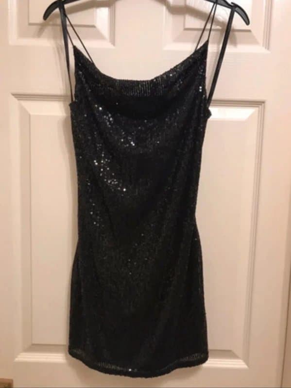 Primark BNWT Primark Black Sequin Cowl Neck Mini Dress - Size UK 6