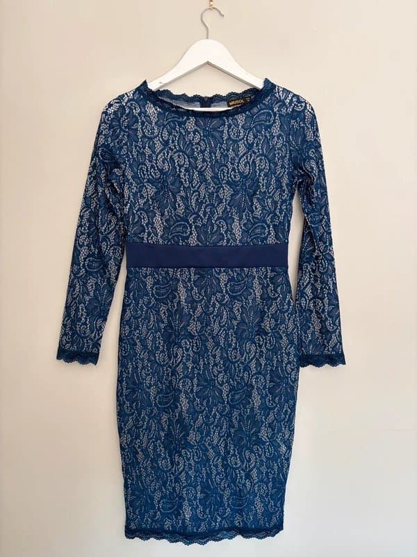 Miusol Miusol Blue Lace Wiggle Dress UK 10–12 Blue Occasion Midi Dress