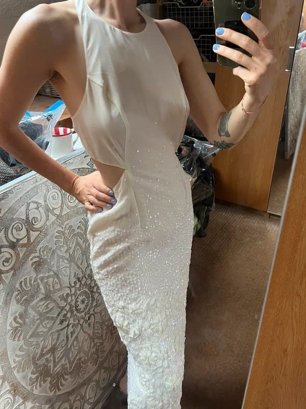 ASOS Stunning White Backless Halterneck Embellished Dress size 10