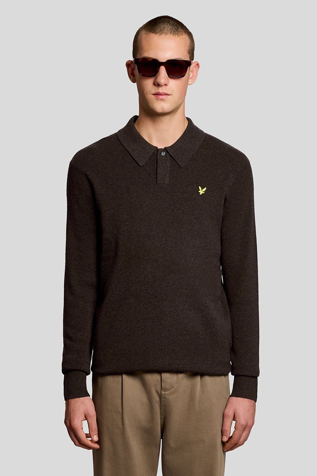 Lyle & Scott Lyle & Scott Men's Lambswool Blend Rugby Jumper Bottle Brown Marl