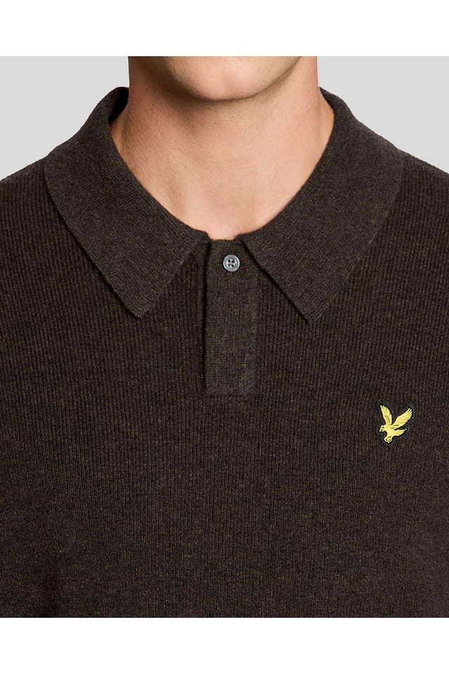 Lyle & Scott Lyle & Scott Men's Lambswool Blend Rugby Jumper Bottle Brown Marl - 3
