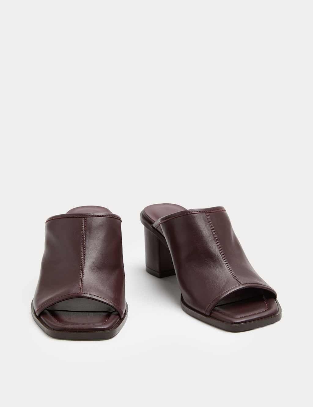 Marks & Spencer M&S Leather Block Heel Peep Toe Mules Burgundy