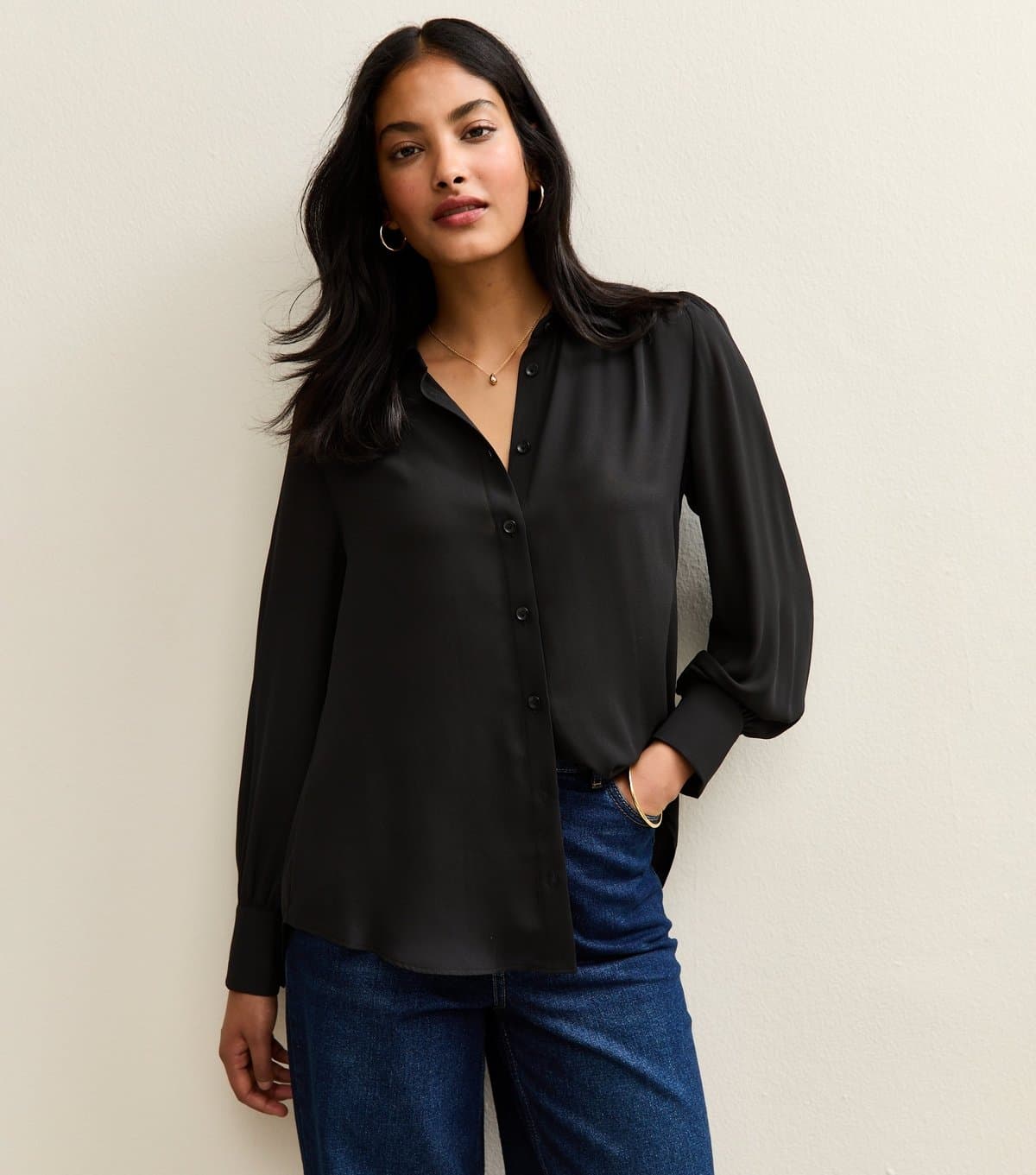 New Look New Look Black Crepe Long Sleeve Shirt