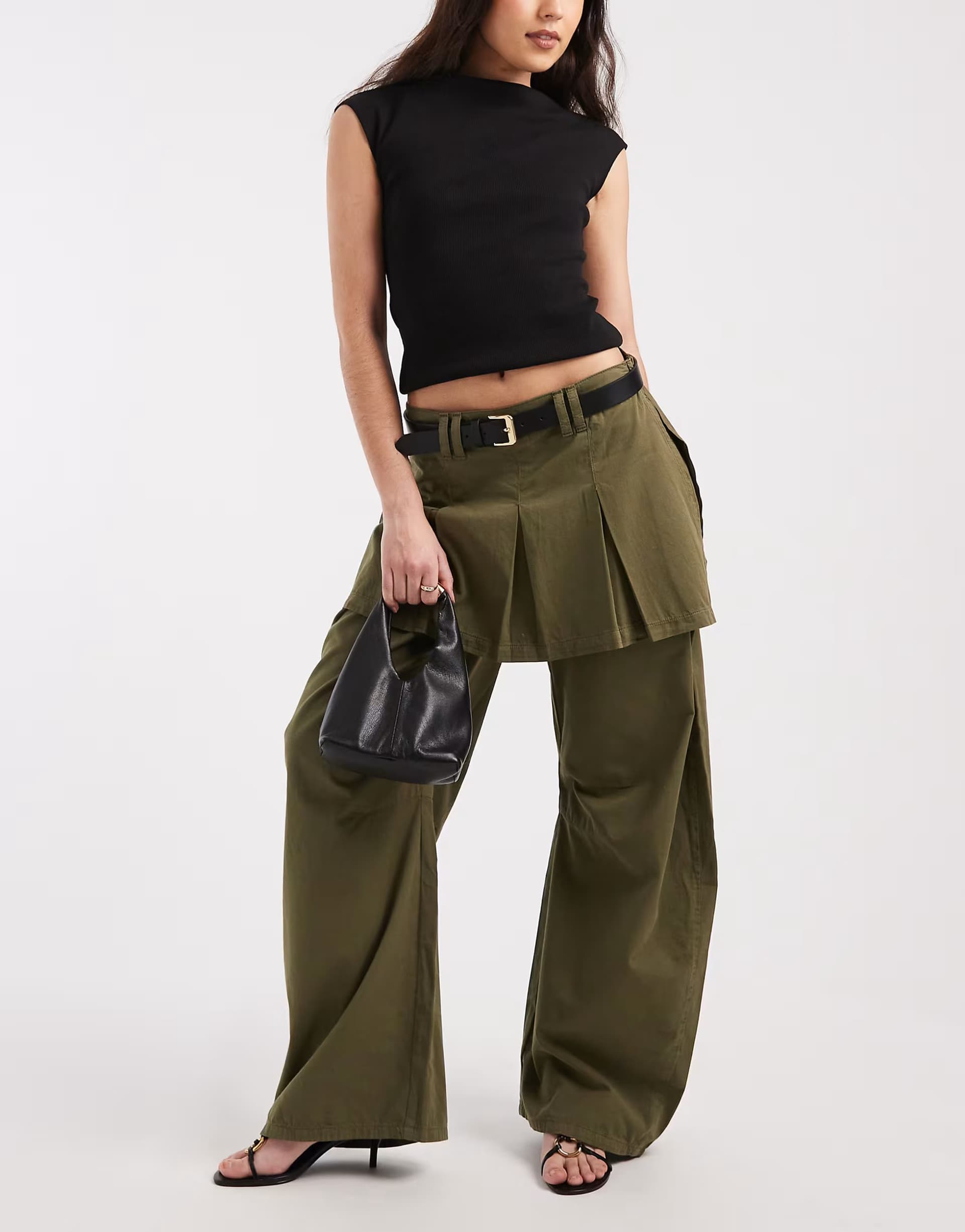 ASOS ASOS DESIGN barrel trouser with pleated skirt in dark green