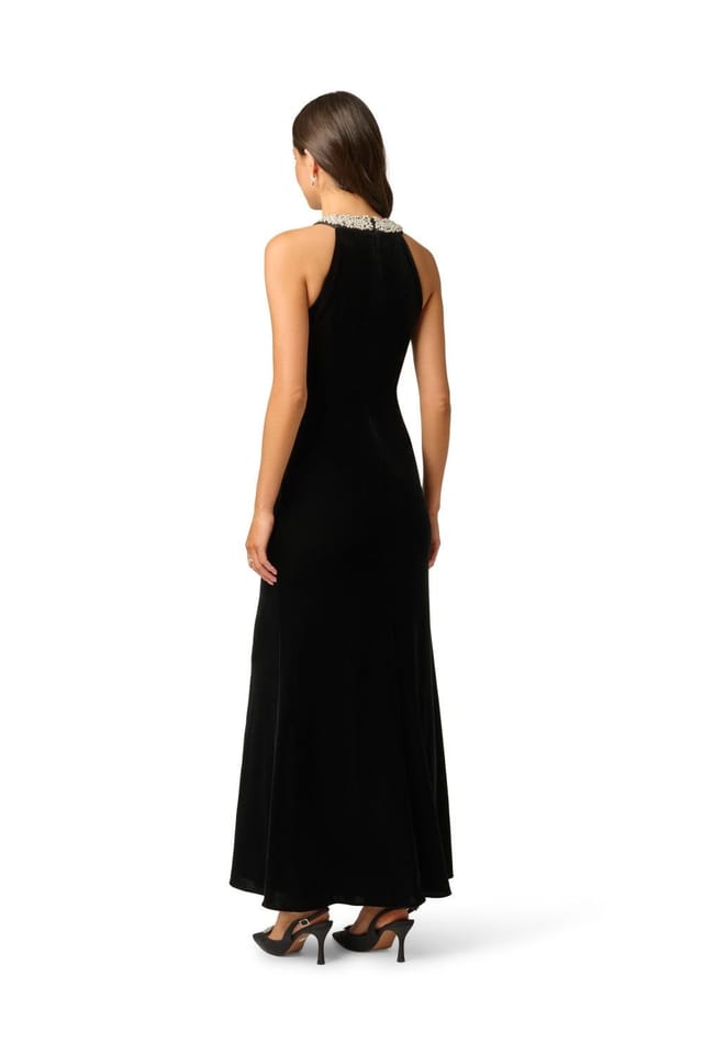 Papell Studio Papell Studio Women's Beaded Halter Velvet Gown in Black - 3