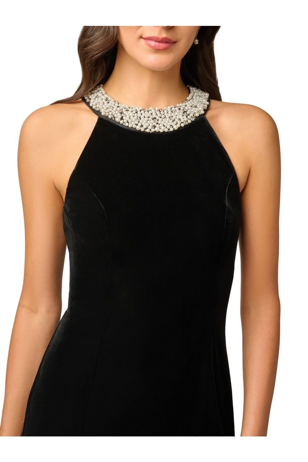Papell Studio Papell Studio Women's Beaded Halter Velvet Gown in Black - 4
