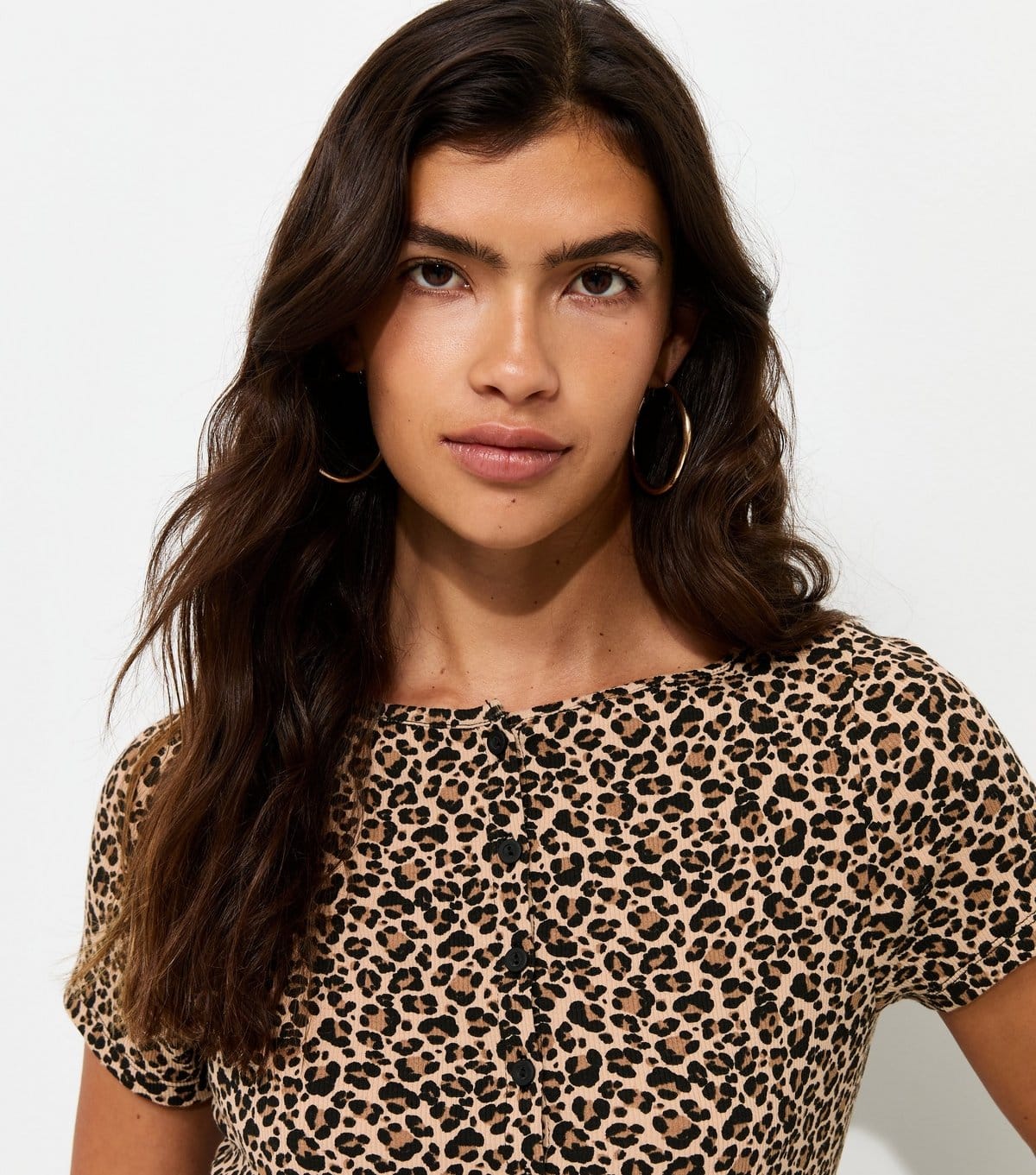 New Look Brown Leopard Print Button Front T-Shirt