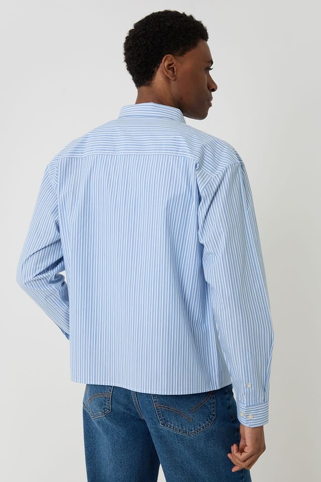 Threadbare threadbare Men's Stripe Cotton Poplin Cropped Fit Shirt in Blue - 2