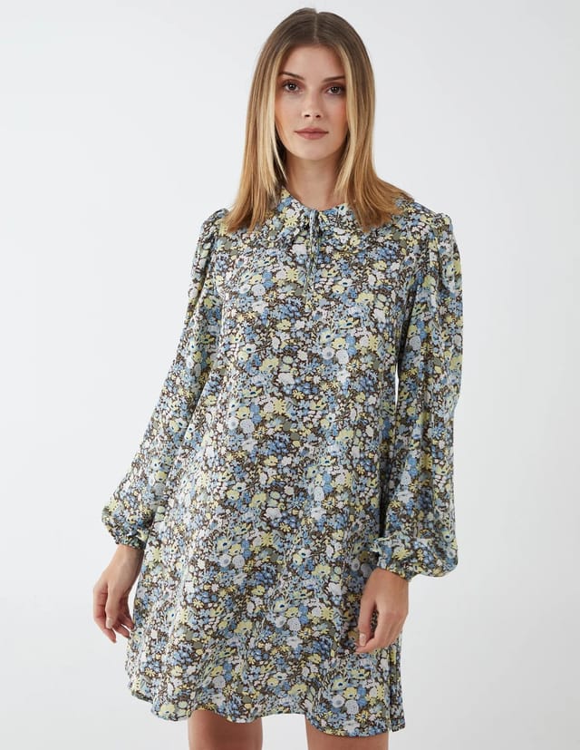 Blue Vanilla Floral Collar Neck Swing Dress - 2