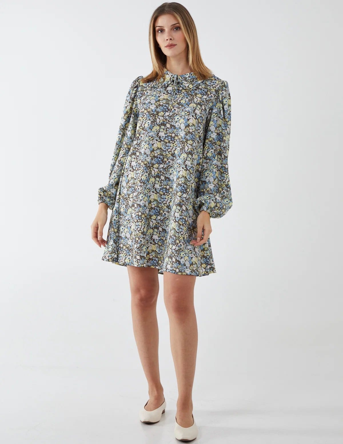 Blue Vanilla Floral Collar Neck Swing Dress - 4