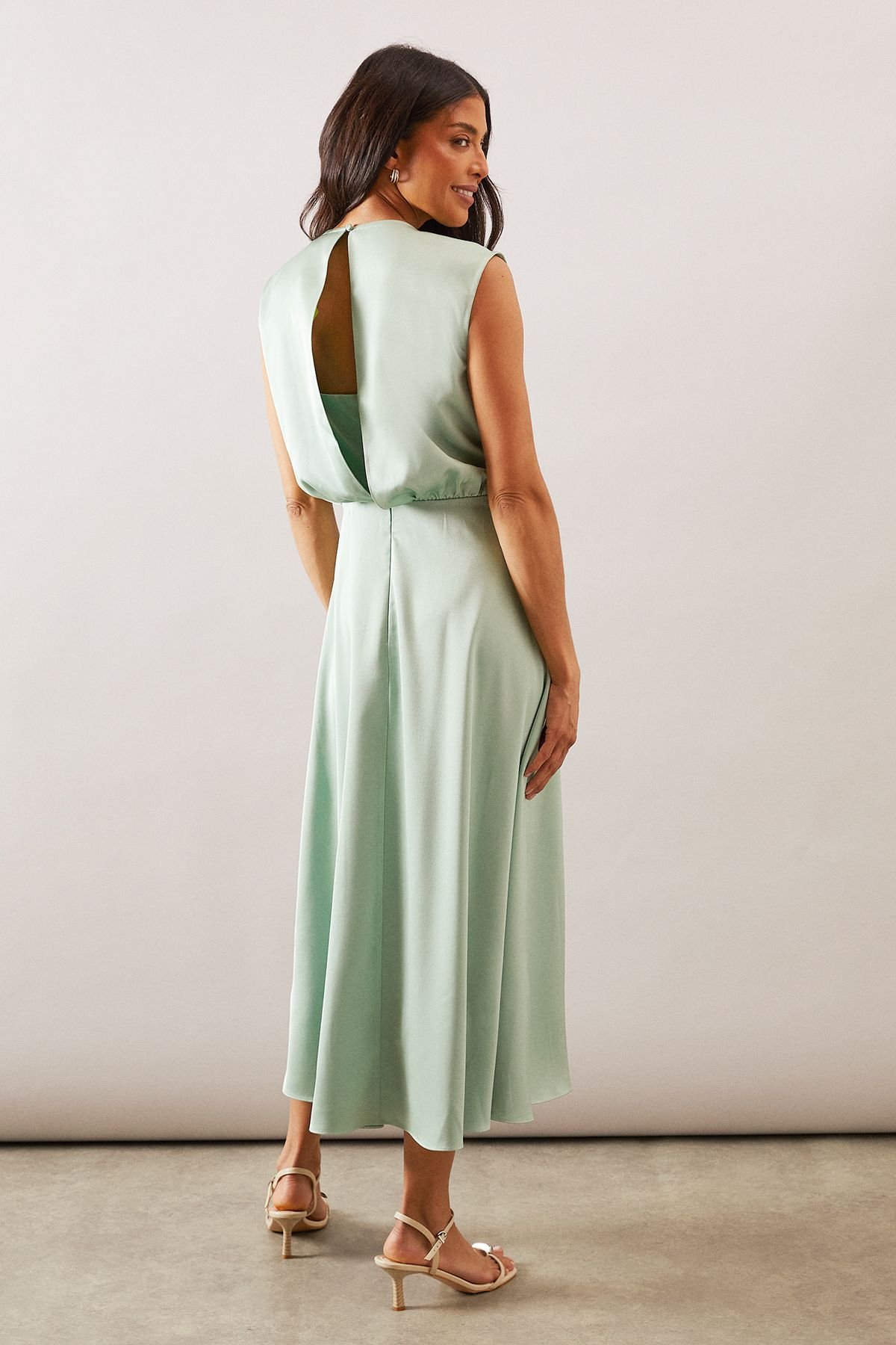 Wallis Wallis Women's Satin Wrap Gauged Dress in Mint - 3