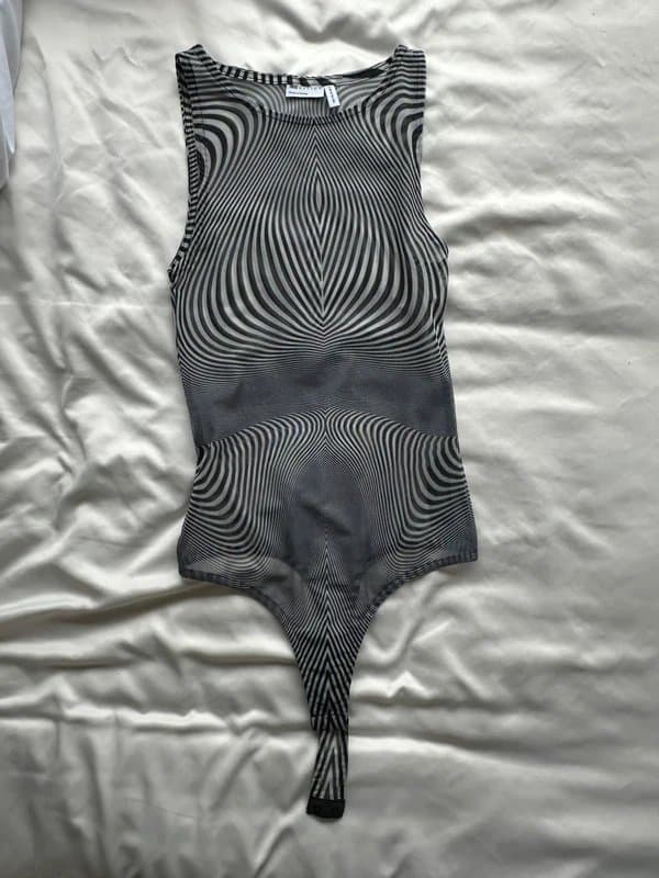 ASOS Design Stripey mesh bodysuit high neck going out top ASOS design