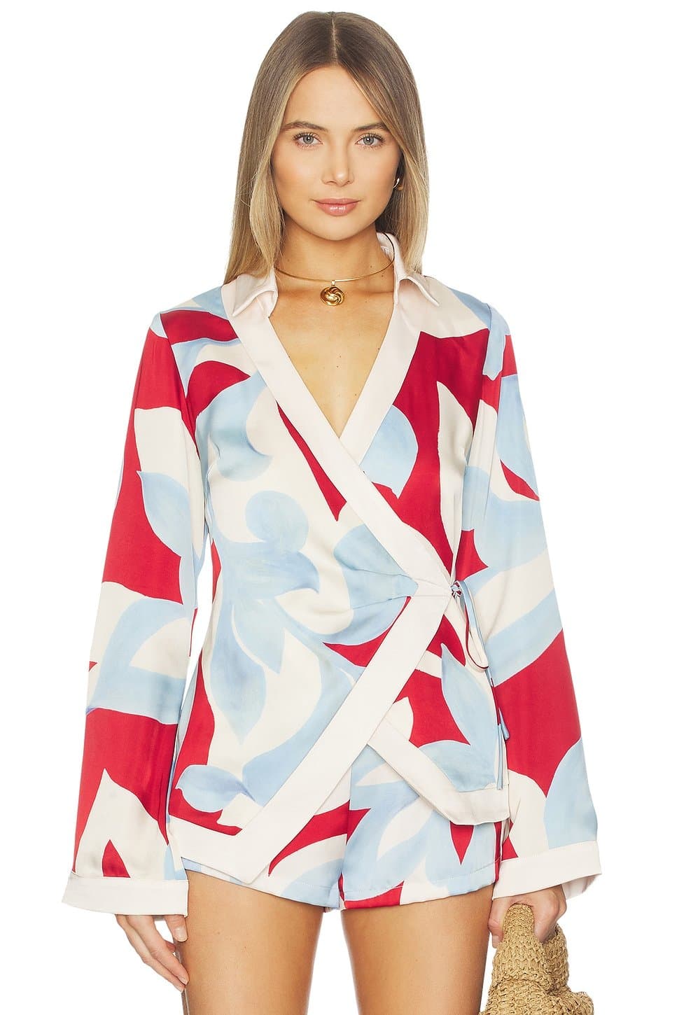 revolve Revolve Amoree Red Floral Wrap Shirt