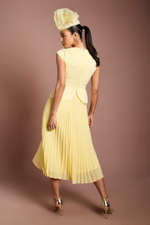 Coast Coast Women's Lisa Tan Bandage Bodice Pleat Skirt Bow Detail Midi Dress in Lemon - 3