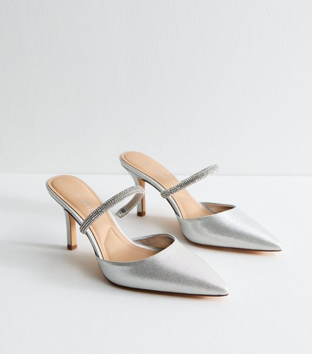 New Look Women's Silver Embellished Strap Court Shoes New Look - 3