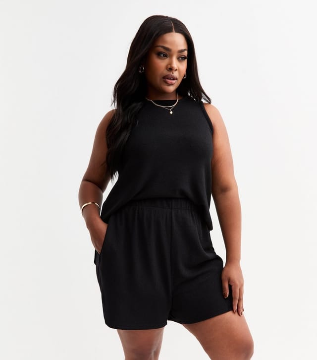 New Look Women's Plus Size Black Textured Shorts Curves New Look - 2