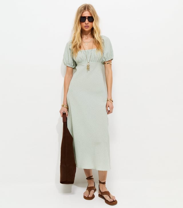 New Look Women's Green Gingham Milkmaid Midi Dress New Look - 2