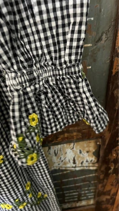 Never Fully Dressed Black & White Gingham Floral Smocked Dress – Size UK 10 (US 6 / EU 38)